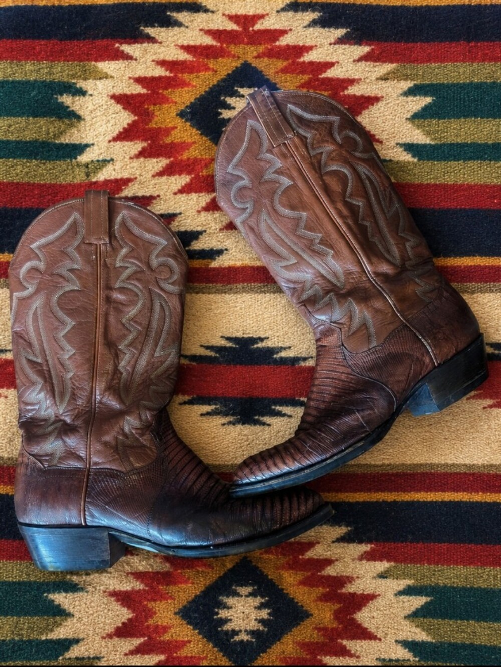 Vtg Cowboy Boots Panhandle Slim leather/ lizard brown textured western  Sz 9.5